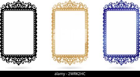 Vector illustration set of rectangle rounded decorative frames in Victorian style. Elegant element for design in Eastern style, place for texts Stock Vector