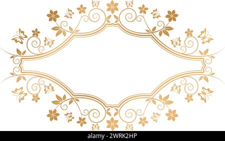 vector illustration golden vintage decorative floral frame with place for your text, screen printing, paper craft printable design, wedding invitation Stock Vector