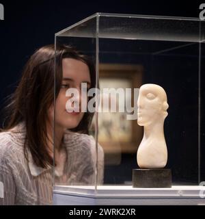 Christie's, London, UK. 13th Mar, 2024. The Modern British and Irish Art live auction takes place on 20 March. Highlights include: Henry Moore, Head, estimate £800,000-1,200,000. Credit: Malcolm Park/Alamy Live News Stock Photo