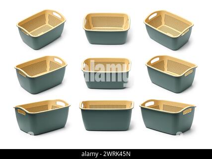 Empty plastic fruit or bread basket on white background Stock Photo