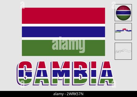 Gambia map and flag in vector illustration Stock Vector