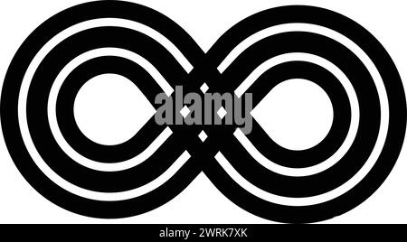 The image is a black and white drawing of an infinity symbol. The symbol is made up of three circles that are connected to each other Stock Vector