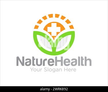 shine health care logo designs with leaf and flowers Stock Vector