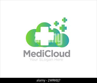medical cloud service center for health service logo designs Stock Vector