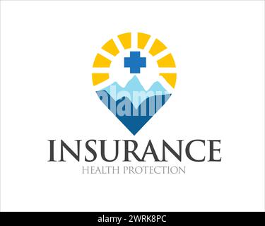 mountain health insurance logo designs for business logo and protection Stock Vector