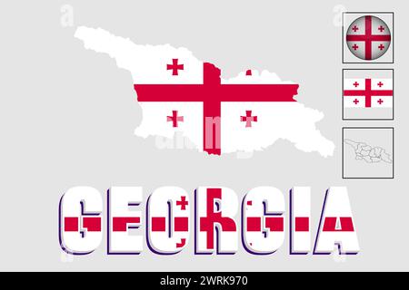 Georgia map and flag in vector illustration Stock Vector