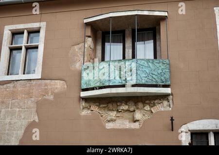 Beautiful green bronze balcony on a building at Buda castle. Stock Photo