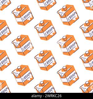 Seamless pattern with milk cream in cartoon style. Flat design for textile, wallpaper. Vector illustration on a white background. Stock Vector