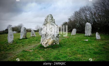 Duloe Stone Circle, the smallest in Cornwall, UK - John Gollop Stock Photo