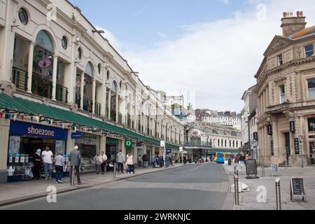 People shopping on Fleet Street, Torquay in Devon in the UK Stock Photo