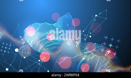Modern science technology abstract background using circle shapes. Wireframe spot surface illustration.  Vector Stock Vector