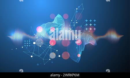 Modern science technology abstract background using circle shapes. Wireframe spot surface illustration.  Vector Stock Vector