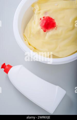 Pre-treater blood stain spotter. daily life stain concept. top view. Stock Photo