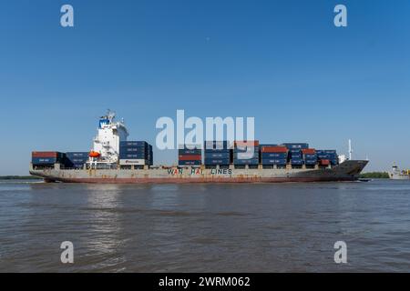 Container cargo ship Wan Hai 171 Lines, import export commerce business trade logistic and transportation of International, freight shipping maritime. Stock Photo