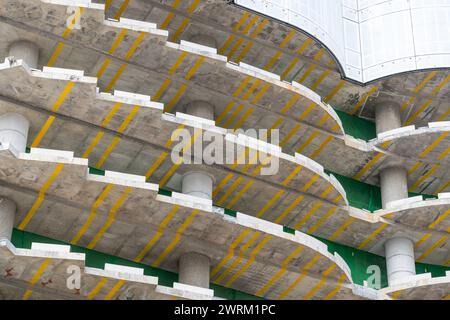 Unfinished Construction Of Monolithic House. Construction Of Monolithic Multistory Building. Site Work From Concrete Apartments Building Framework Stock Photo