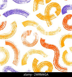 Wavy and swirled colored brush strokes vector seamless pattern. bright paint freehand scribbles, abstract ink crayon chalk background. Brushstrokes, s Stock Vector