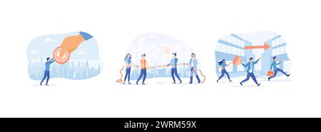Business competition with large investors, People on business competition, business persons racing on the arrows. Business competition set flat vector Stock Vector