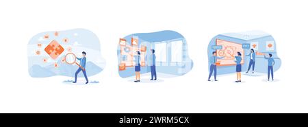 Data analysis to increase sales and revenue, Digital transformation and email campaign, Digital Transformation with people. Digital Transformation set Stock Vector
