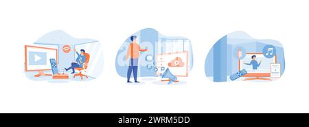 Modern television technology. Internet TV. Network connected interactive device. Smart TV set flat vector modern illustration Stock Vector