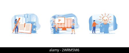 Self development and management. Online courses or internet tutorials. Education and personal growth. Self development flat vector modern illustration Stock Vector