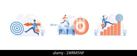 Super businessman running and breaking target archery to Successful, Business Goals Achievement Concept, Business concept growth to success, Creative Stock Vector