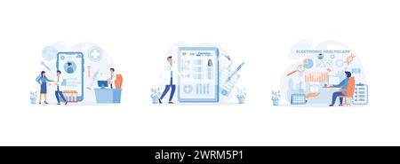 Patient health record, doctor helping people, digital patient tablet chart, male doctor, Electronic healthcare concept with hand holding modern bezel Stock Vector