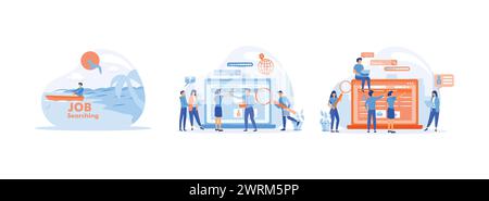 Job searching. Recruitment. Employees looking for job. Job search set flat vector modern illustration Stock Vector