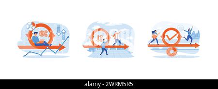 Agile development.Agile development methodology. Business people run into project. Agile development set flat vector modern illustration Stock Vector
