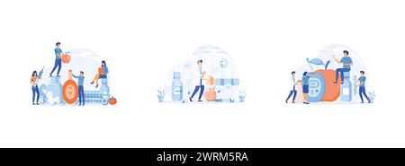 Diabetes poster with characters, Flat tiny high sugar level in blood persons concept, Diabetic Blood Glucose Level Test at Digital Glucometer. Diabete Stock Vector