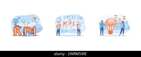 Key performance indicator. Colleagues Following Objective. Key performance indicators acronym. flat vector modern illustration Stock Vector