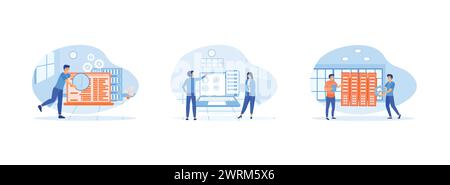 Management information system, Document management soft abstract concept, people idea of information and analysis data. Data management set flat vecto Stock Vector