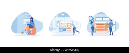 protected access control, protection web access control concept, Flat data security system concept with people characters. Cyber security set flat vec Stock Vector