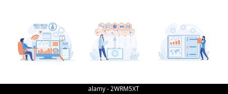 Business intelligence concept as background with various symbols, Performance tools and software, Business intelligence, intelligence dashboard, innov Stock Vector