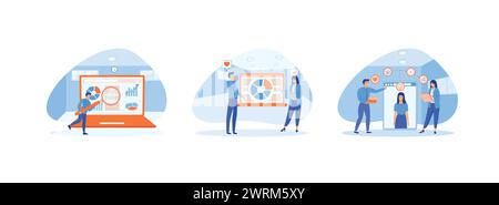 Business strategy composition with marketing research description and isometric, business strategy development competitor, Customer shopping in online Stock Vector