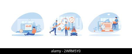 Data protection concept laptop with files connection shield sign, secure personal data from hacker attacks, Hackers stealing personal data. Database s Stock Vector