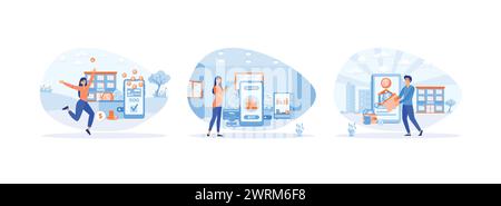 Loyalty program. Discounts on points and prizes. Paying online and receiving bonus money. Cash back 2 set flat vector modern illustration Stock Vector