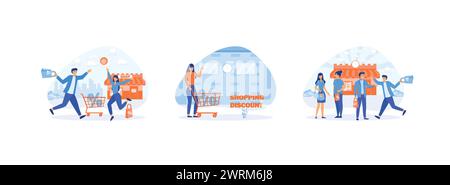 Big sale. Consumerism and society. consumerism and society. Shopping Bags and Gifts. Big Discount set flat vector modern illustration Stock Vector