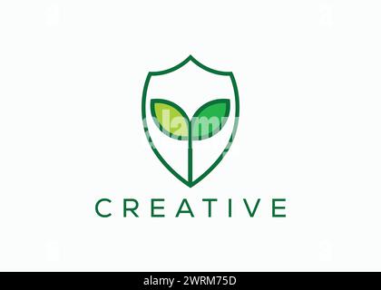 Creative and minimal Shield Leaf logo vector template. Security eco ...