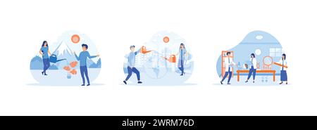 World Environment Day, Day with trees growing on it, ecology, shared systems, research biological and chemical. Bio Technology set flat vector modern Stock Vector
