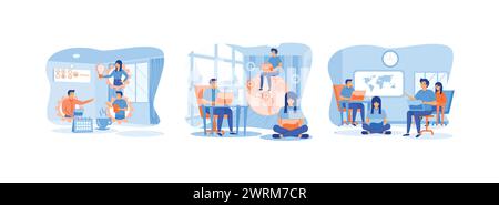 Company development and business strategy, freelance work and recruitment companies, Business Outsourcing, People Using Cloud Systems in Remote Work a Stock Vector