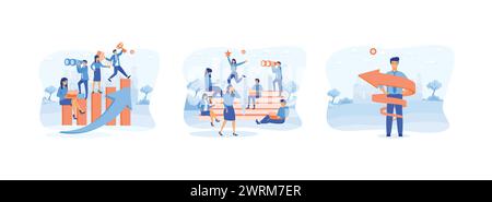 Teamwork help growing revenue, Reaching for career goals and success, increasing career and personal improvement visualization with upward spiral arro Stock Vector