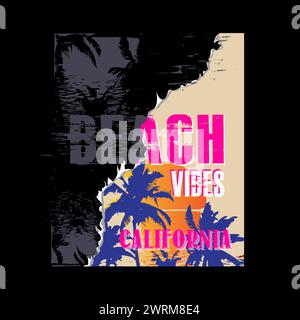Beach Vibes California Torn Poster Typographic  Palm tree  vector illustration graphic design for t shirt print vector design Stock Vector
