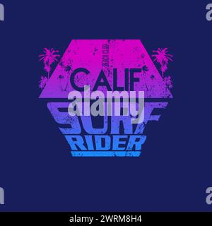 Calif Surf Rider Typography Hexagon gradient palm tree grunge graphic for t shirt print design vector illustration Stock Vector