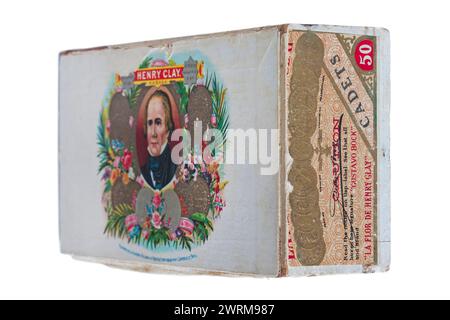 old vintage Henry Clay Habana cigar box isolated on white background Stock Photo