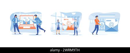Email encryption concept. Secure, encrypted messages, emails. Internet data protection. Email encryption set flat vector modern illustration Stock Vector
