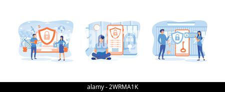 Data protection. Data security and privacy. internet security. Data protection 1 set flat vector modern illustration Stock Vector