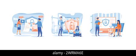 Data protection. Protecting personal data. Internet security. Data protection 1 set flat vector modern illustration Stock Vector