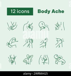 Set of icons Body Ache with Outline icon style Stock Vector