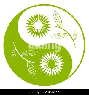 Yin yang symbol with flowers vector design Stock Vector