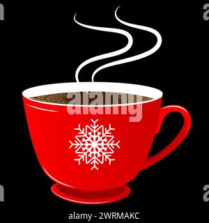 Hot coffee or tea red cup with snowflake isolated vector image Stock Vector